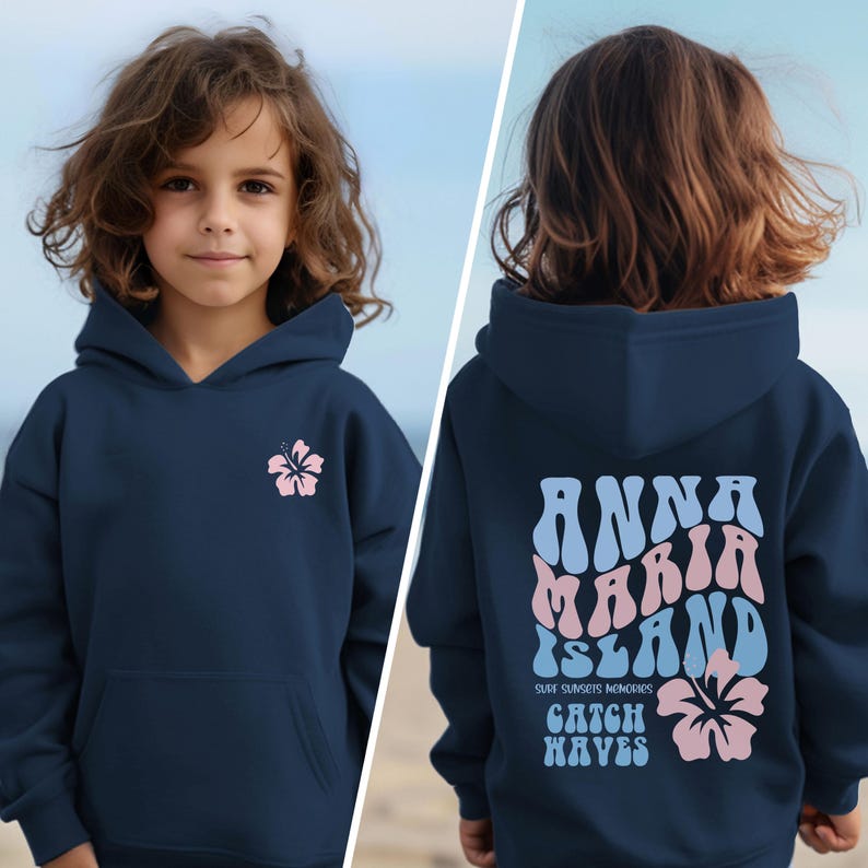 Youth Anna Maria Island Hoodie: Trendy Kids Vacation Sweatshirt Navy