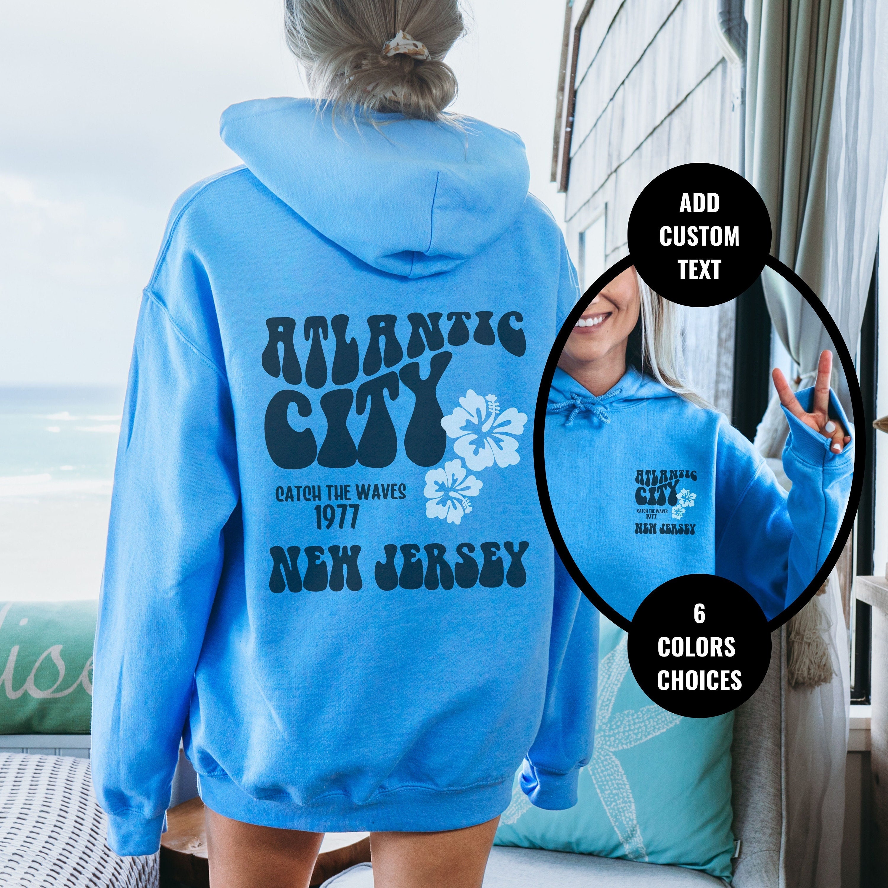 Atlantic City Hoodie Trendy Sweatshirt NJ Sweatshirts New Jersey Vacation Hoodies Preppy Clothes Ocean Beach Best Friend Gifts Spring Etsy