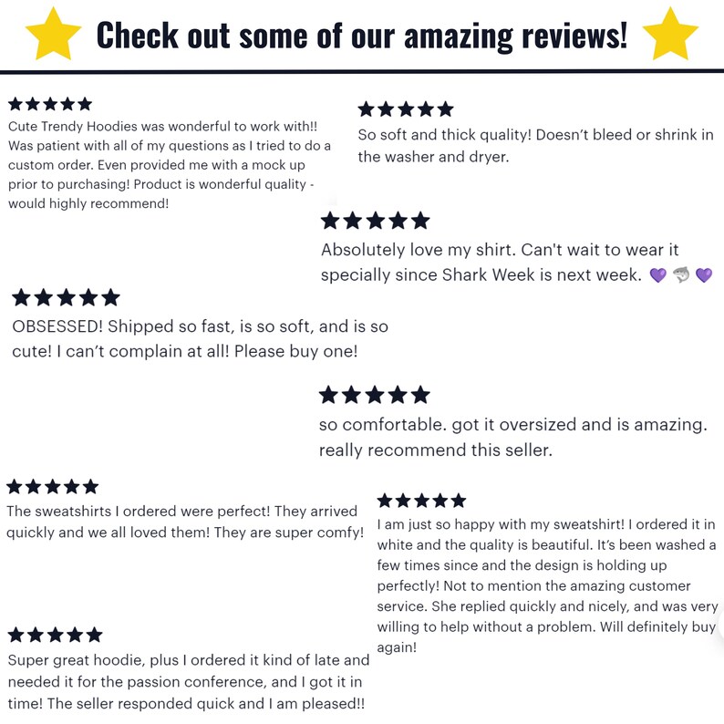 May include: A collection of positive customer reviews for a clothing shop. The reviews highlight the quality, comfort, and fast shipping of the products.  The reviews also mention the excellent customer service provided by the shop.