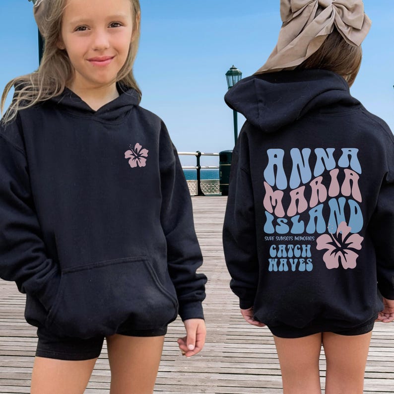 Youth Anna Maria Island Hoodie: Trendy Kids Vacation Sweatshirt Black