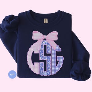 Coquette Monogram Crewneck: Pink Bow Gingham College Sweatshirt