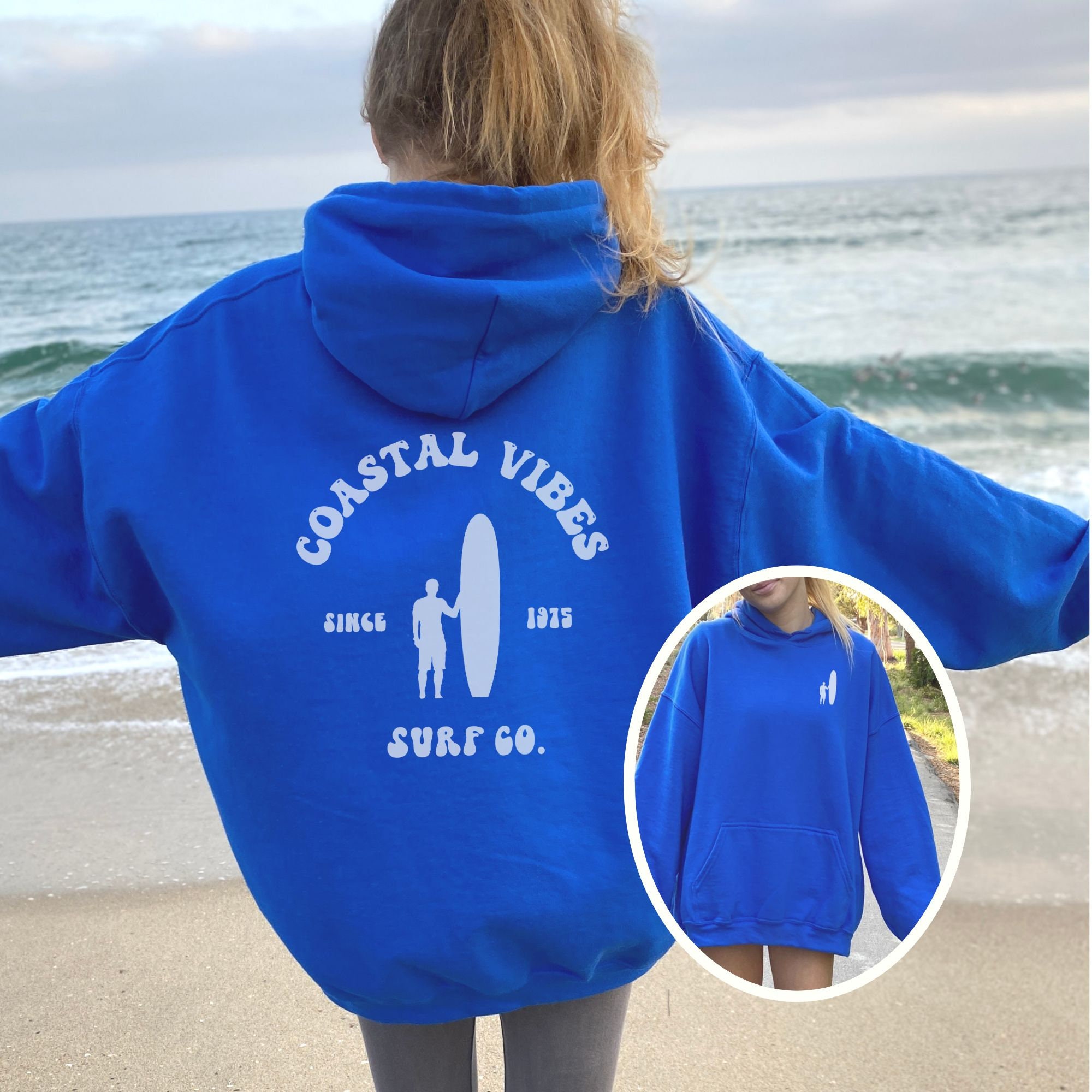 Coastal Vibes Hoodie back/front Surfer Girl, Beach Sweatshirt
