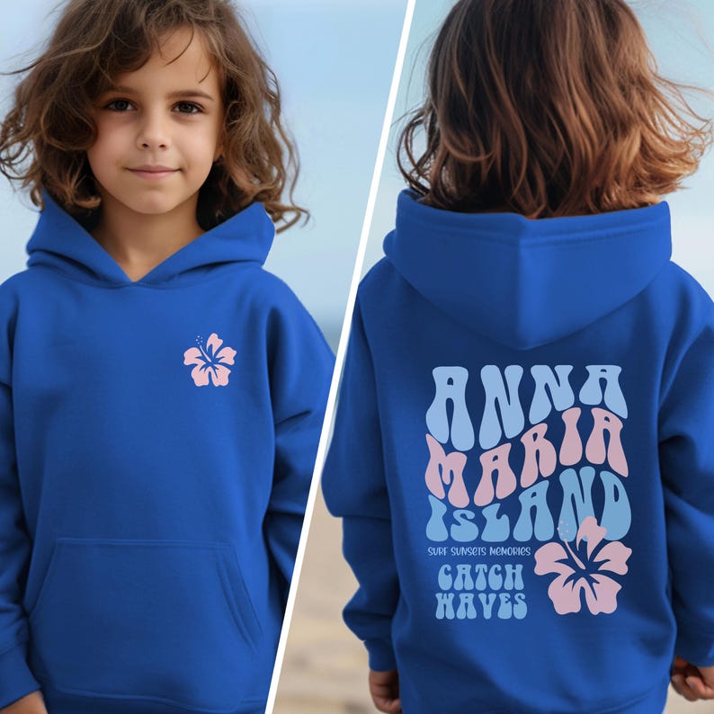Youth Anna Maria Island Hoodie: Trendy Kids Vacation Sweatshirt Royal