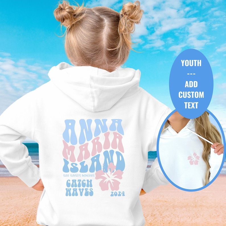 Youth Anna Maria Island Hoodie: Trendy Kids Vacation Sweatshirt White