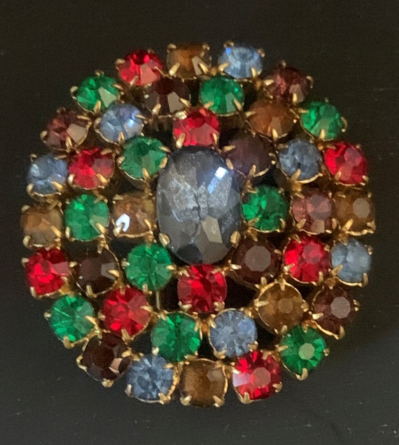 Vintage Czechoslovakia Round Rhinestone Brooch Pi… - image 4