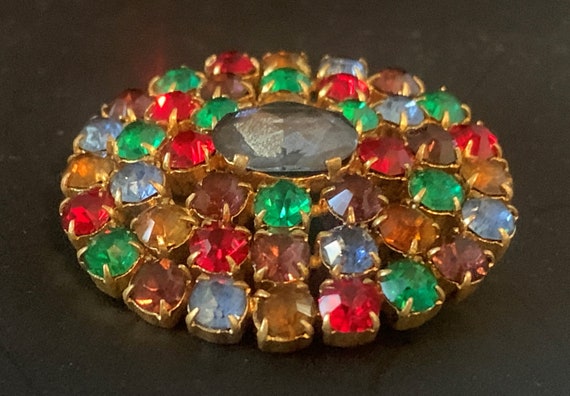 Vintage Czechoslovakia Round Rhinestone Brooch Pi… - image 8