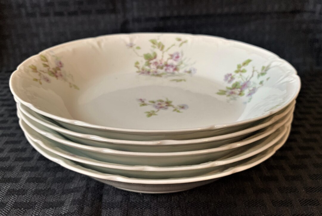 Antique CH Field GDA France Limoges Set of 5 Soup Bowls Purple Flowers