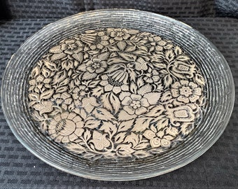 Georges Briard MCM Silver on Clear Glass Large Serving Platter