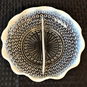 Anchor Hocking Moonstone Depression Divided Relish Bowl Opalescent Hobnail
