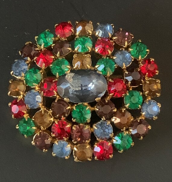 Vintage Czechoslovakia Round Rhinestone Brooch Pi… - image 7