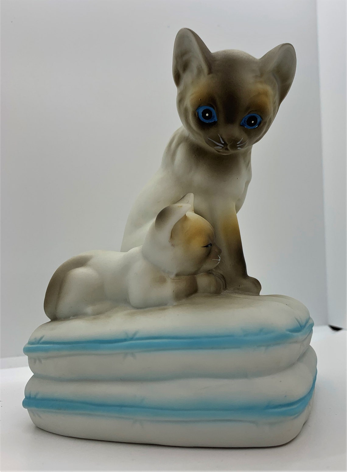 Vintage Mann Music Box Siamese Cat Kitten on Pillow Ceramic Etsy