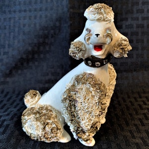 Vintage Spaghetti Poodle Sitting with Rhinestone Collar and Eyes