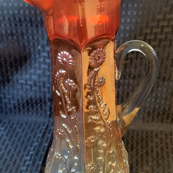 Antique Fenton Marigold Carnival Glass Paneled Dandelion Tankard Pitcher