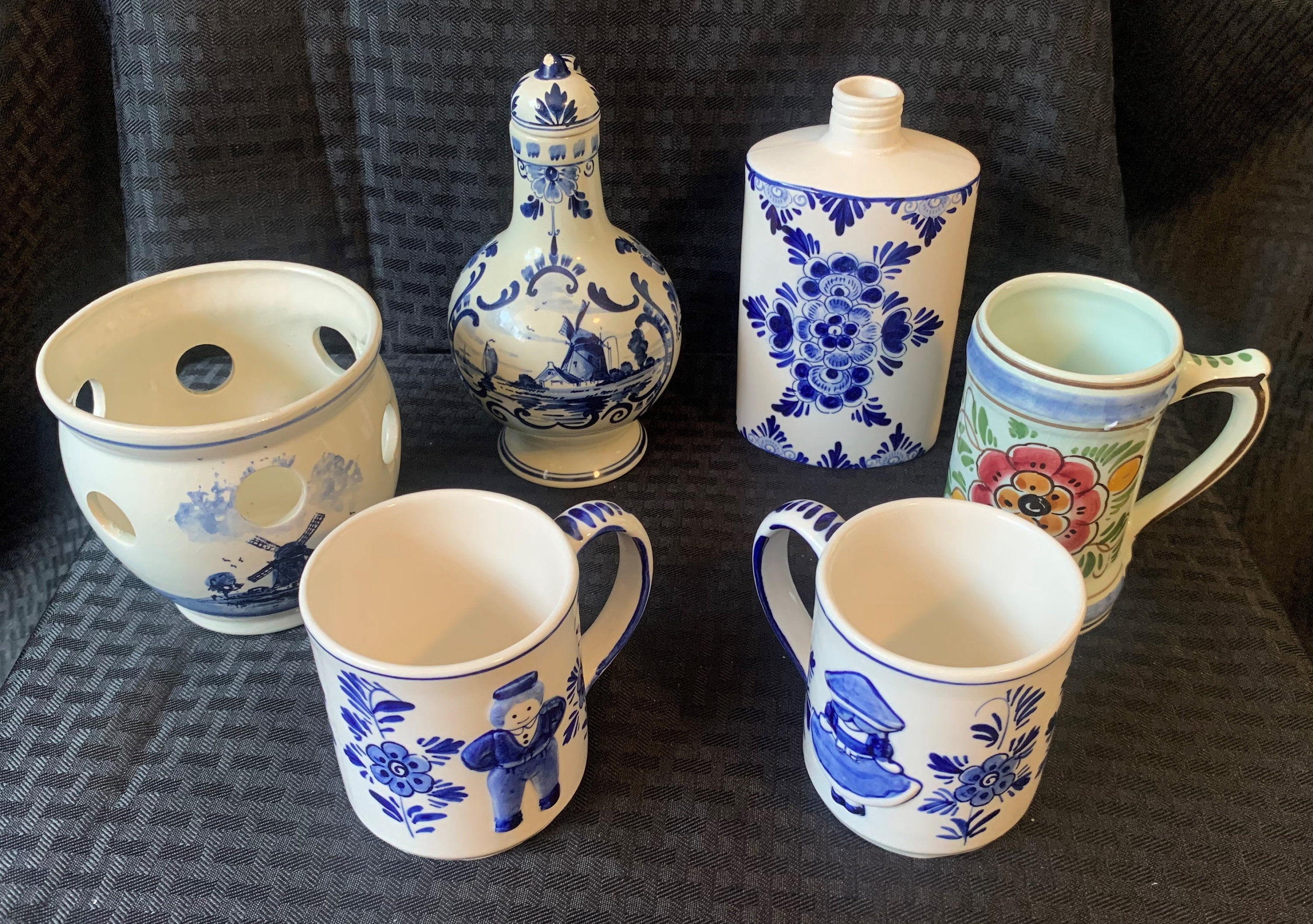 Lot of Delft Blue Holland Germany Coffee Mugs/Cups Cruet Decanter Candle Holder