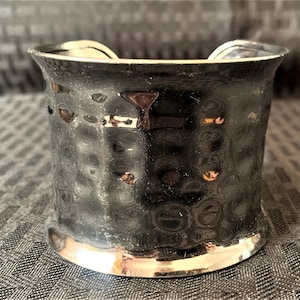 Black/Silver Tone Cuff Bracelet Hammered Design