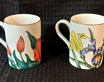 Fitz and Floyd Mugs Cups Tulipe Rouge and Iris Deux