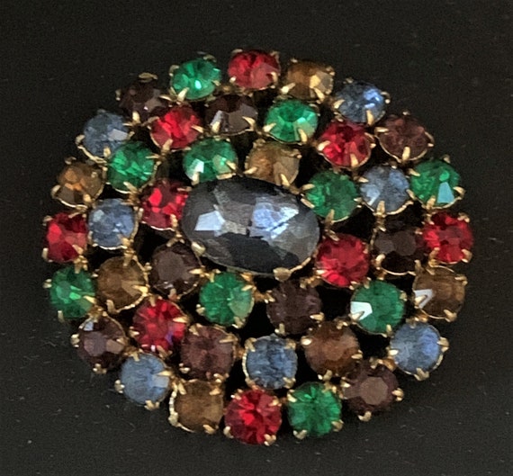 Vintage Czechoslovakia Round Rhinestone Brooch Pi… - image 1