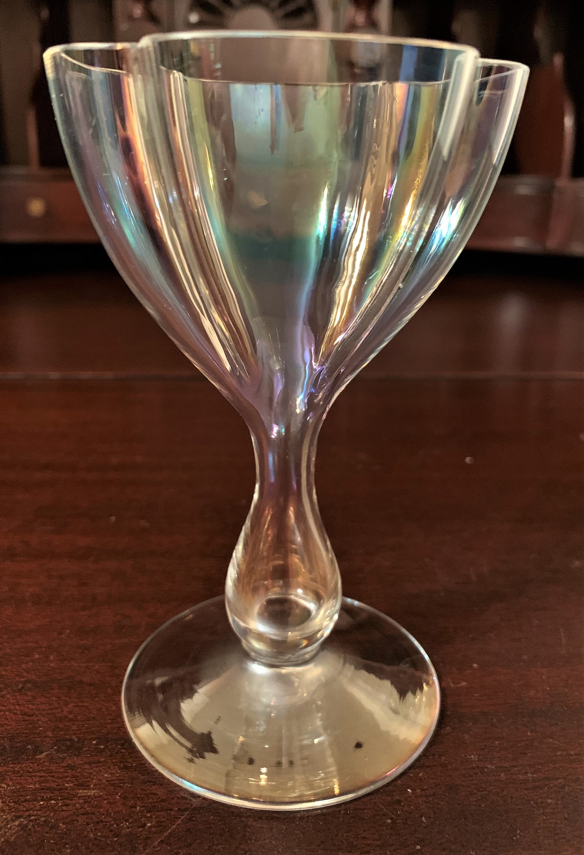 Rare Moser Glass Quatrefoil Iridescent Hollow Stem Wine Glass Etsy
