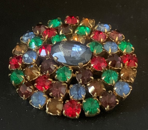 Vintage Czechoslovakia Round Rhinestone Brooch Pi… - image 2