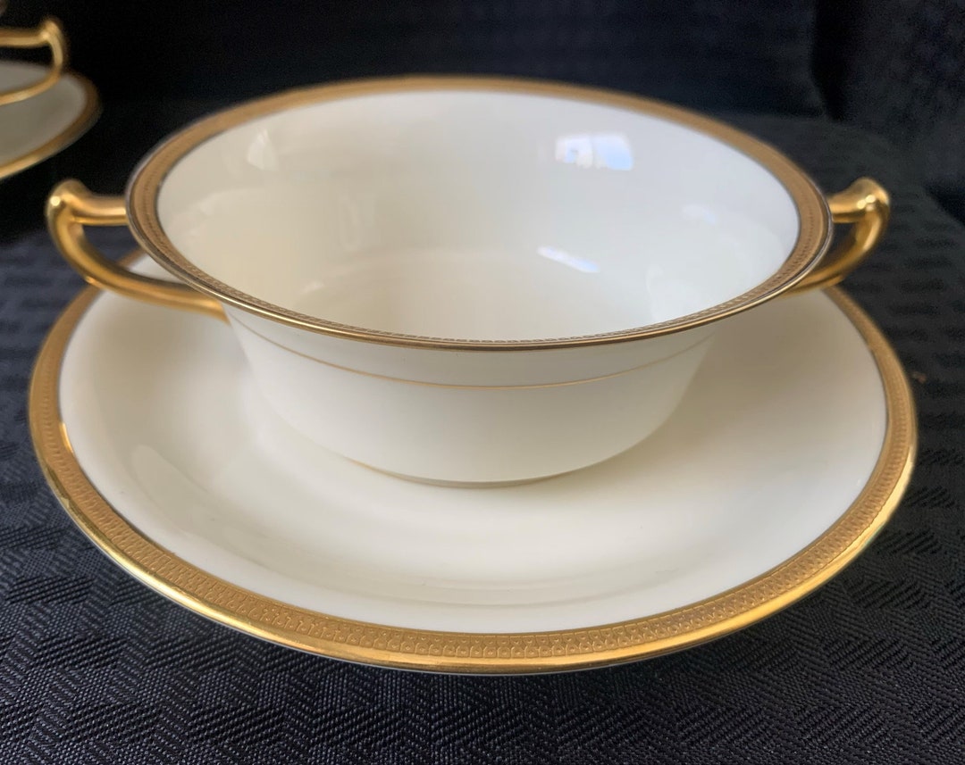 Rosenthal 2722 Cream Soup Bowls W Underplates Gold Trim Double Handle