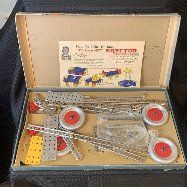 Gilbert Erector Set 1950s Comes in Original Box with Parts Only