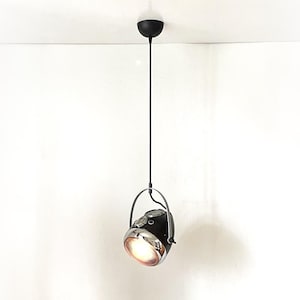 Hanging retro lamp from an old motorcycle headlight / Upcycling / Postmodern lighting / Old motorcycle headlight in the interior