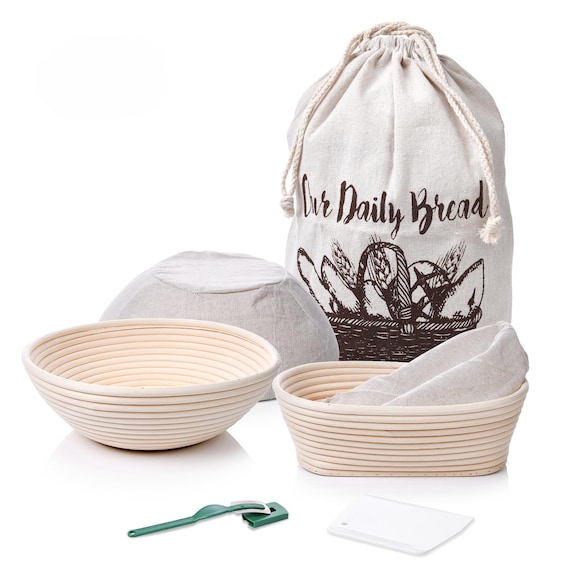 7-Piece Banneton Bread Proofing Set, Banneton Proofing Basket, Sourdough Bread Baking, Banneton Brotform Basket, Artisan Bread Making Set