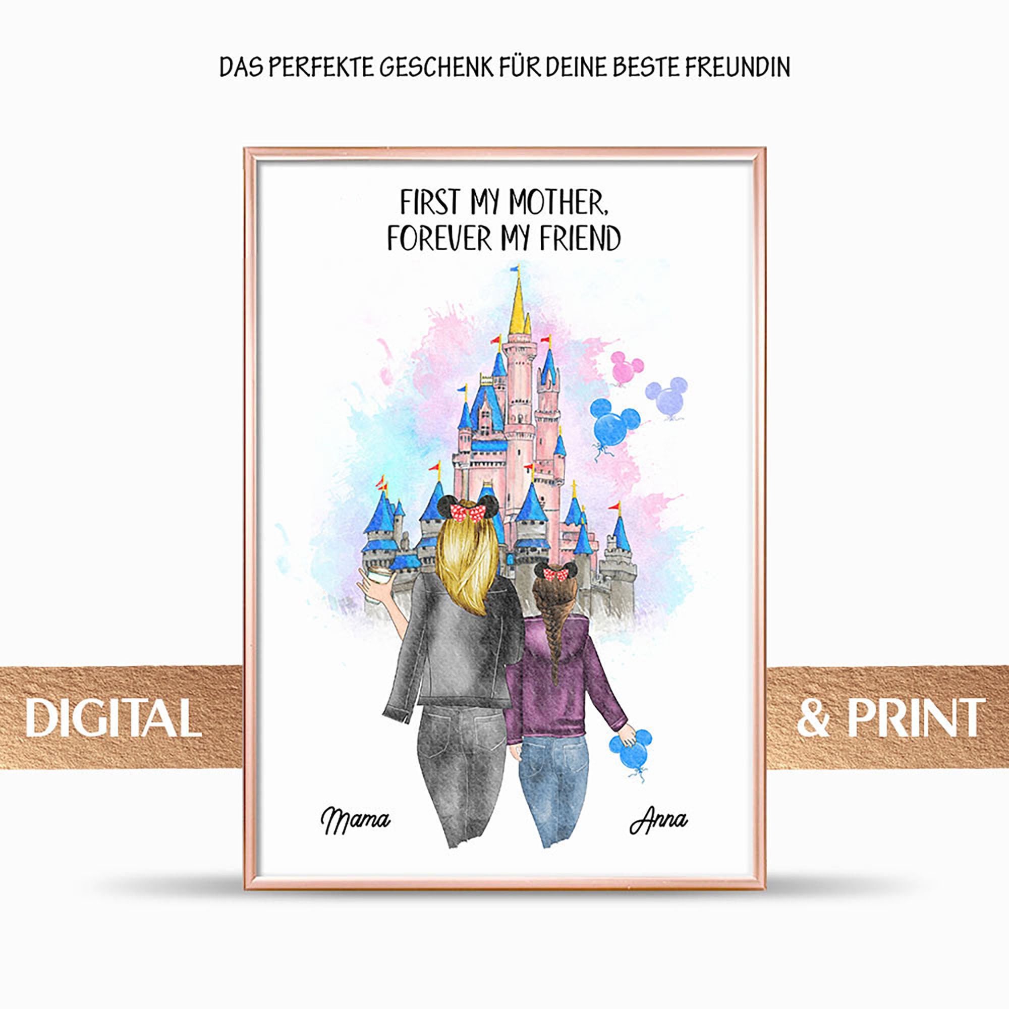  2 Freundin Disneyland mit Feuerwerk Memory Poster, Perfektes  und Personalisiertes Geschenk für Sie und Ihre Lieben