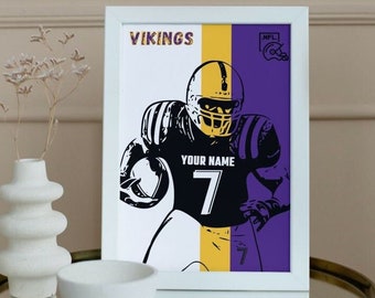 Custom American Football Poster with Name & Number, Personalized NFL Style Wall Art, (Digital Download)
