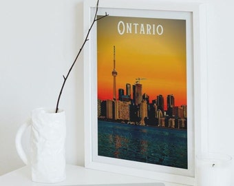 Ontario Travel Poster: Retro City Skyline Art Print (Digital Download)