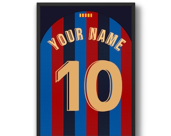 Póster de la camiseta del Barcelona: Camiseta de fútbol personalizada con nombre y número (descarga digital)