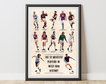 The 12 Greatest Players in Hammers History Poster, Football Vector Art Print (Digital Download)