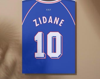 Zidane 10 France 1998 Retro Football Shirt Vector Poster (Digital Download)