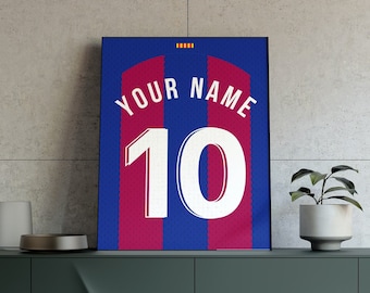 Póster de la camiseta del Barcelona: Camiseta de fútbol personalizada con nombre y número (descarga digital)