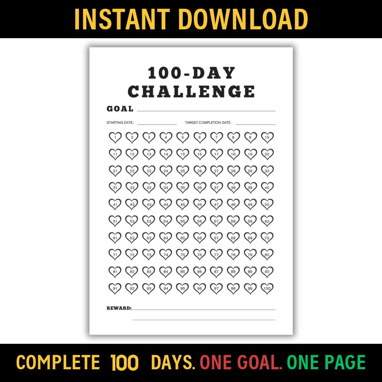 100 Day Challenge Tracker Printable | Habit & Goal Planner | Motivation ...