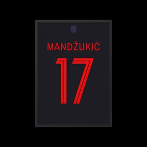 May include: A black framed sign with the name "MANDŽUKIĆ" and the number "17" in red.