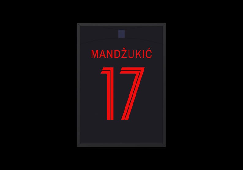 May include: A black framed sign with the name "MANDŽUKIĆ" and the number "17" in red.