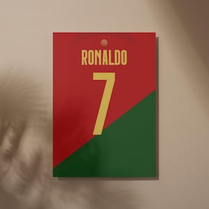 Vektor Illustration Trikot Rücken Poster, Ronalo 7 Portugal 2022, Retro Fußball Trikot Poster, Druckbare Wandkunst, A3 png,pdf