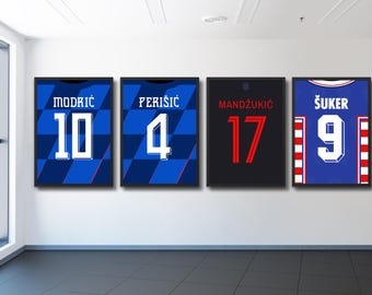Croatia Football Jersey Poster Set: Modric, Perisic, Mandzukic, Suker (Digital Download)