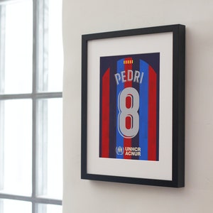 Arte de pared de fútbol personalizado con cualquier nombre y número / Camiseta de fútbol de Barcelona 22/23 / Papel fotográfico mate / Póster de Pedri / Regalo de Navidad