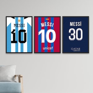 Set of 3 Printable Lionel Messi Jersey Wallart Bundle , Sport bundle png, Messi Poster , Printable Jersey Backs, Instant Download