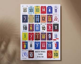 Póster de los mejores futbolistas de todos los tiempos: Diseño vectorial de la espalda de la camiseta (descarga digital)