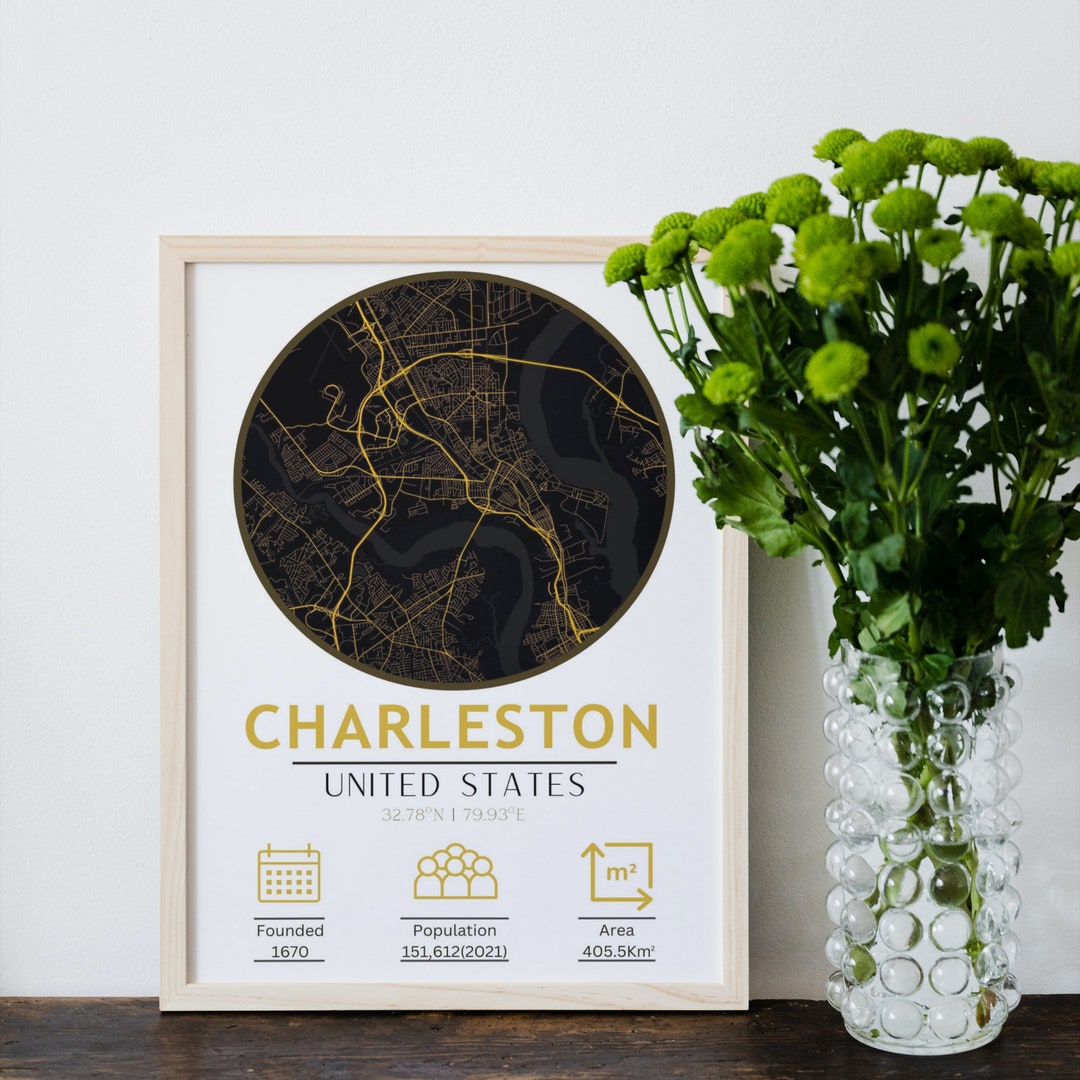 Charleston Map Wall Art | Charleston Print | South Carolina Travel ...
