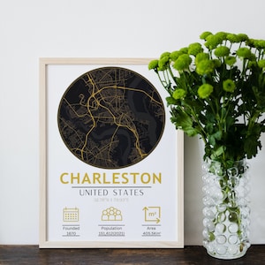 Charleston kaart kunst aan de muur | Charleston-afdruk | Reisposter van Zuid-Carolina | Kaart van uw woonplaats | Amerikaanse stad retro poster | Afdrukbare wanddecoratie