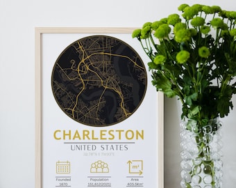 Charleston South Carolina Map Art: Retro USA City Poster (Digital Download)