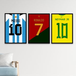 Set of 3 Printable Football Jersey Wallart Bundle, Sport bundle png, Messi, Ronaldo, Neymar Poster, Jersey Backs, Instant Download