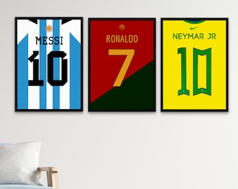 Set of 3 Printable Football Jersey Wallart Bundle | Messi, Ronaldo, Neymar Poster | Instant Download