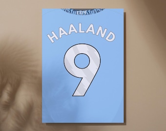 Haaland 9 Man City 2024/25 Jersey Poster, Retro Football Shirt Wallart (Digital Download)