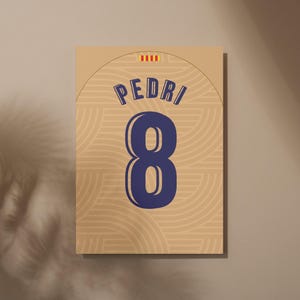 Vector illustration jersey back poster, Pedri 8 2022/23, Retro football shirt poster, Printable wallart , A3 png,pdf