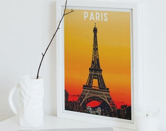 Eiffel Tower Paris Print: Retro France Travel Poster (Digital Download)